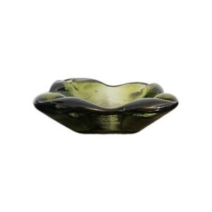 Blenko Vintage Heavy Glass Ashtray 60s Mid Century Modern Avocado Green Trinket